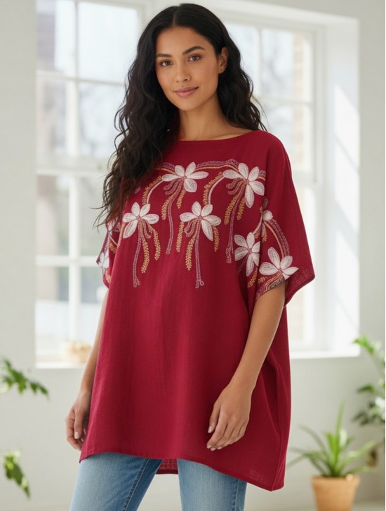 Stitched Flower Design Fashion Flowy Top